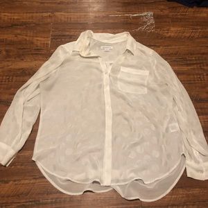 Liz Claiborne white sheet polka dot button up